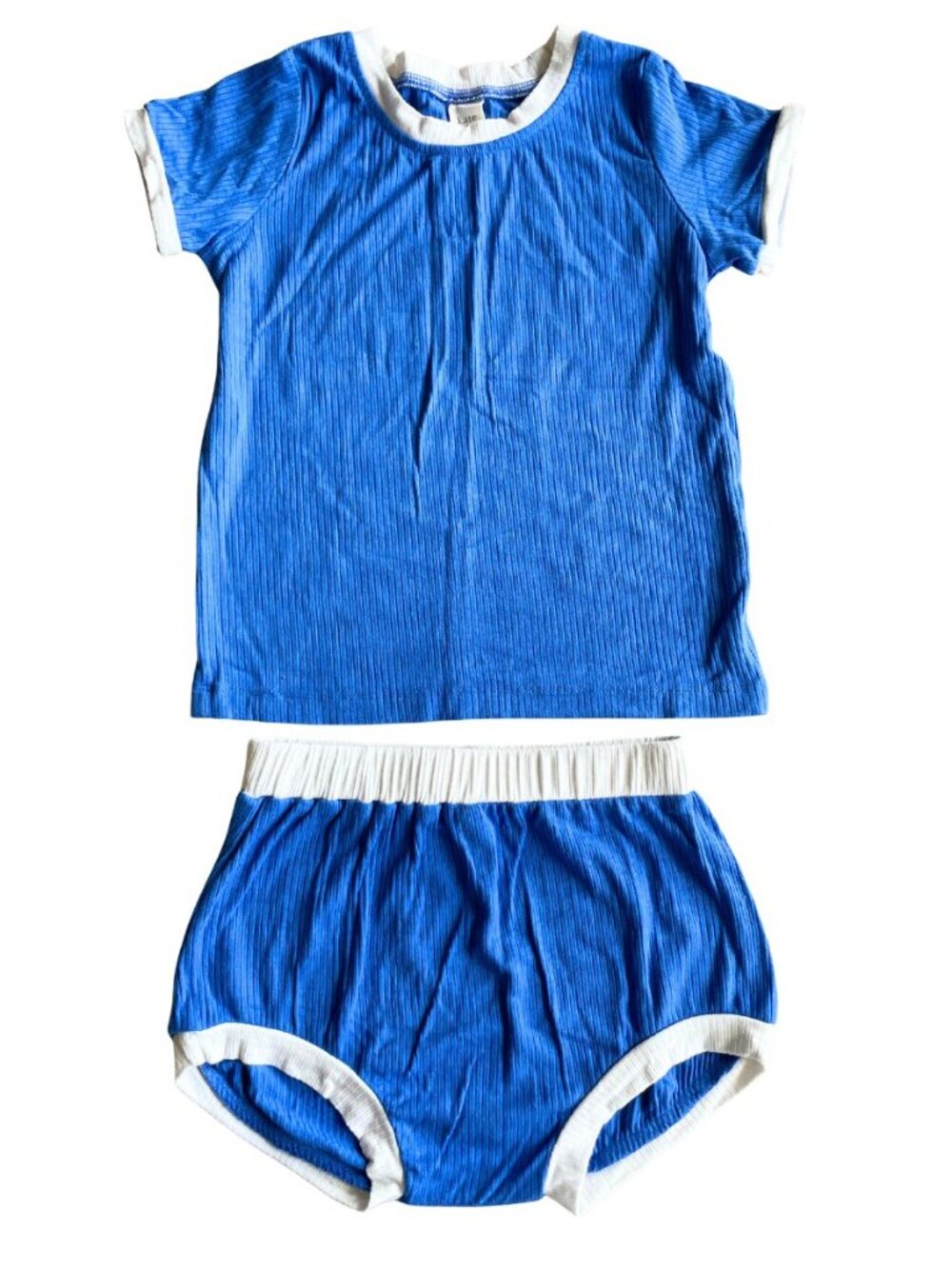 Kate Quinn Modal (similar to bamboo) Blue & White Ribbed Toddler Outfit - Sz 3T